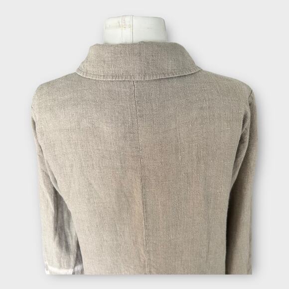 FLAX Long Linen Jacket Duster Natural Beige Women's Small Minimalist Lagenlook - Picture 8 of 12